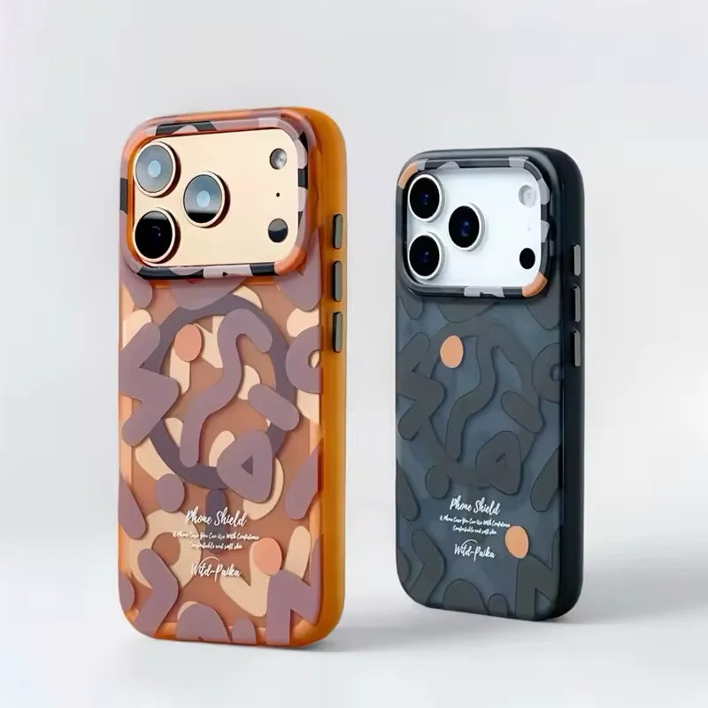 Trendy Matte Graffiti for Magsafe Case for iPhone 17 16 15 14 13 Pro Max Air Wireless Charging Shockproof Magnetic Hard Pc Cover