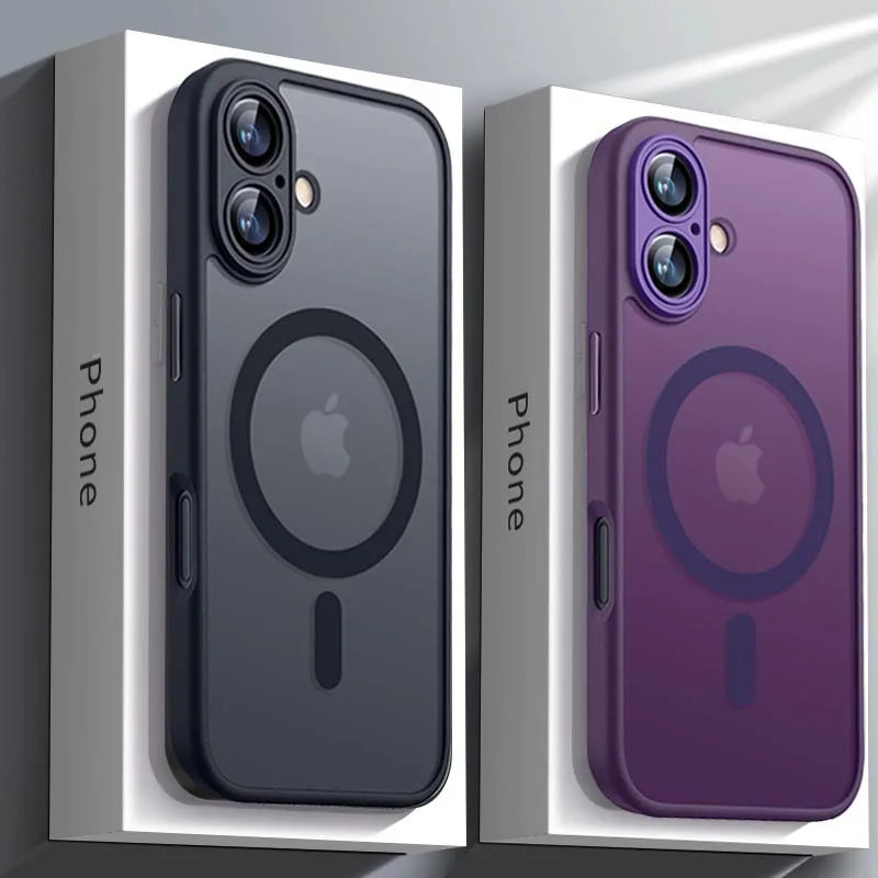 Magnetic Luxury Armor Shockproof Case For iPhone 17 Air 16 15 14 13 12 11Pro Max Magsafe Wireless Charge Matte Translucent Cover