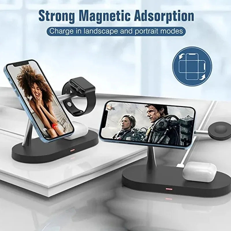 Magnetic Wireless Chargers 5 in 1 For iPhone 17-12, for Air pods Pro, for Series 1-11/SE 1-3/Ultra,With night light,Fast charger