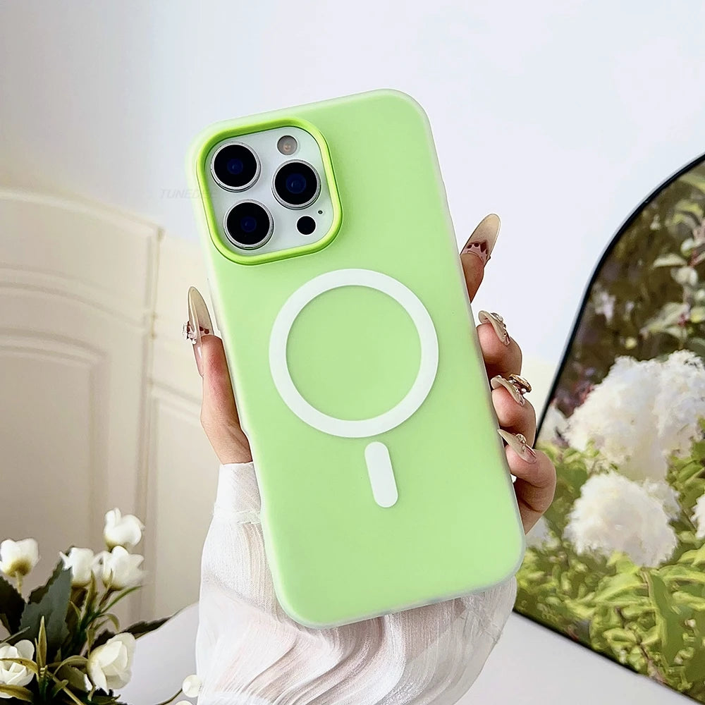 Candy Color 2 IN 1 For Magsafe Case for iPhone 15 16 13 11 14 12 17 Pro Max Plus Air Magnetic Wireless Charge Clear Matte Cover