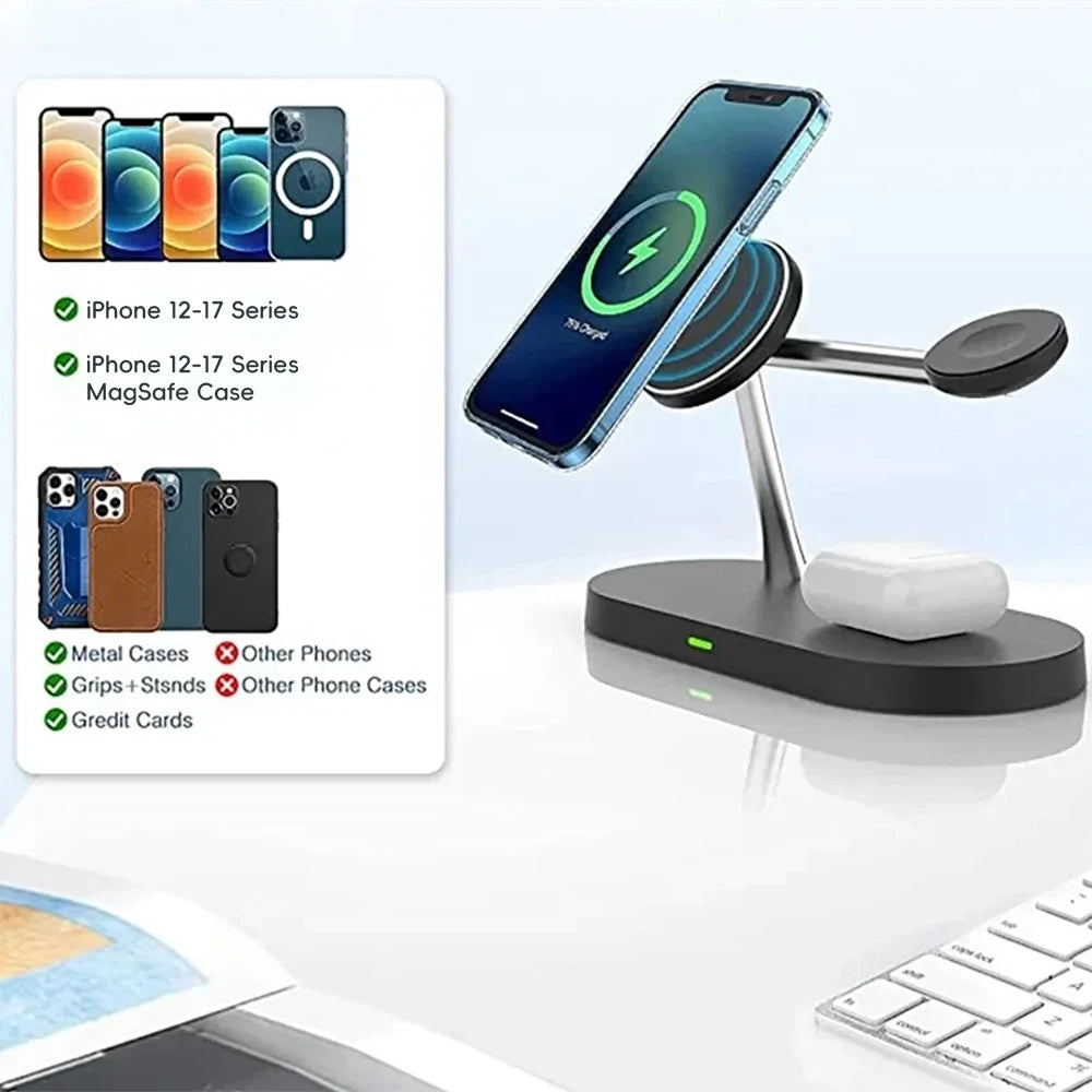 Magnetic Wireless Chargers 5 in 1 For iPhone 17-12, for Air pods Pro, for Series 1-11/SE 1-3/Ultra,With night light,Fast charger