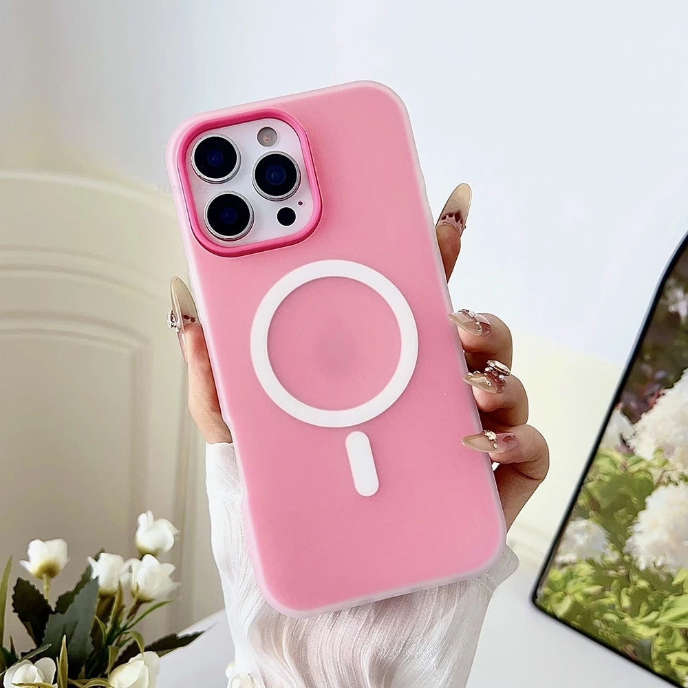 Candy Color 2 IN 1 For Magsafe Case for iPhone 15 16 13 11 14 12 17 Pro Max Plus Air Magnetic Wireless Charge Clear Matte Cover