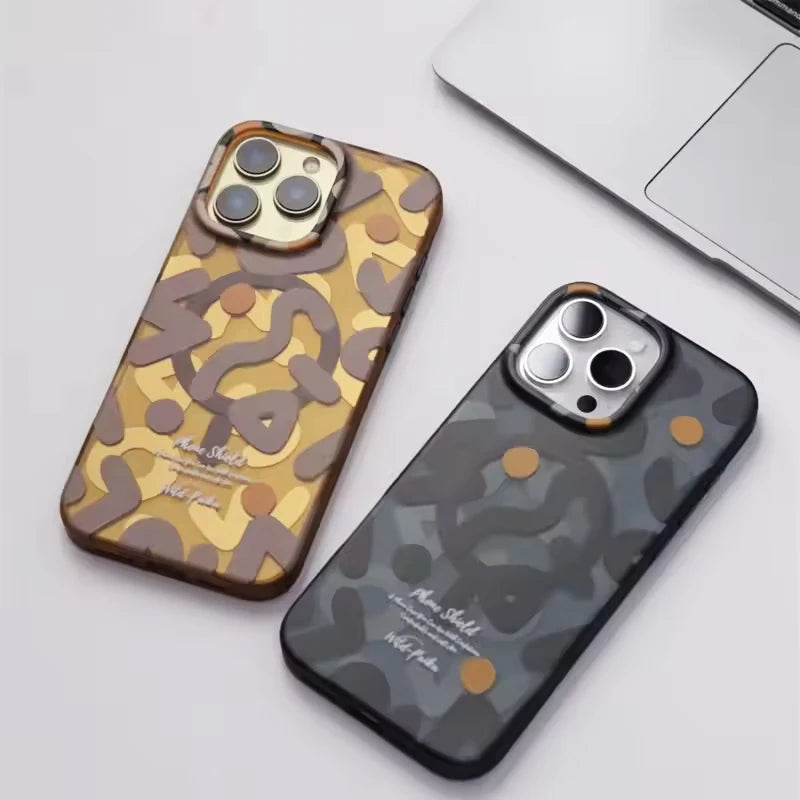 Trendy Matte Graffiti for Magsafe Case for iPhone 17 16 15 14 13 Pro Max Air Wireless Charging Shockproof Magnetic Hard Pc Cover