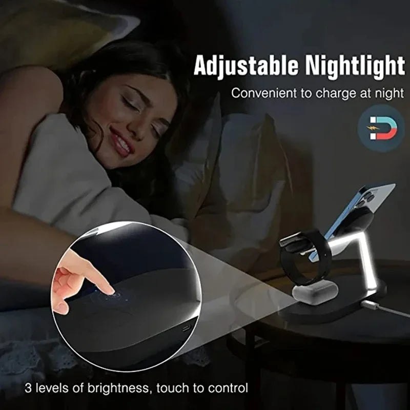Magnetic Wireless Chargers 5 in 1 For iPhone 17-12, for Air pods Pro, for Series 1-11/SE 1-3/Ultra,With night light,Fast charger