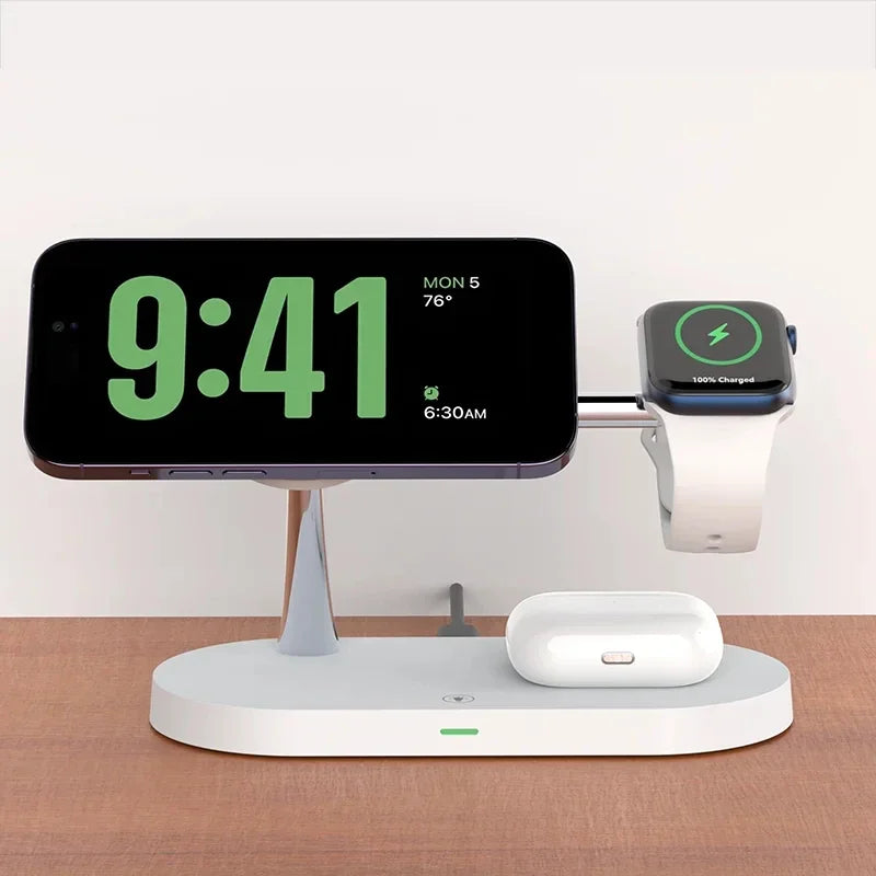 3 In 1 Magnetic Wireless Charger Adjustable Stand For iPhone 16 15 14 13 Pro Max iWatch 10 9 8 AirPods Pro Fast Charging Station