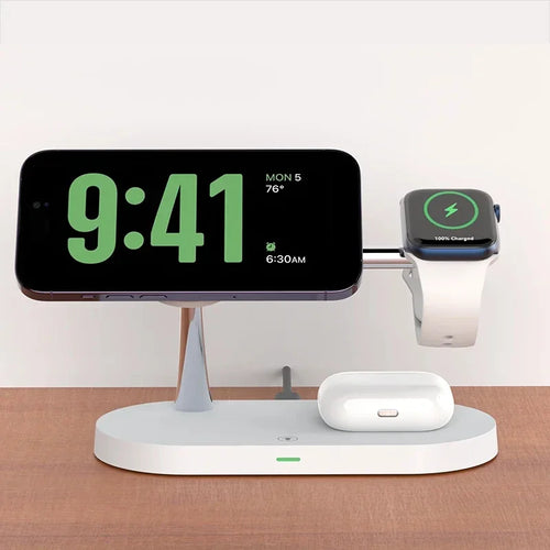 3 In 1 Magnetic Wireless Charger Adjustable Stand For iPhone 16 15 14 13 Pro Max iWatch 10 9 8 AirPods Pro Fast Charging Station
