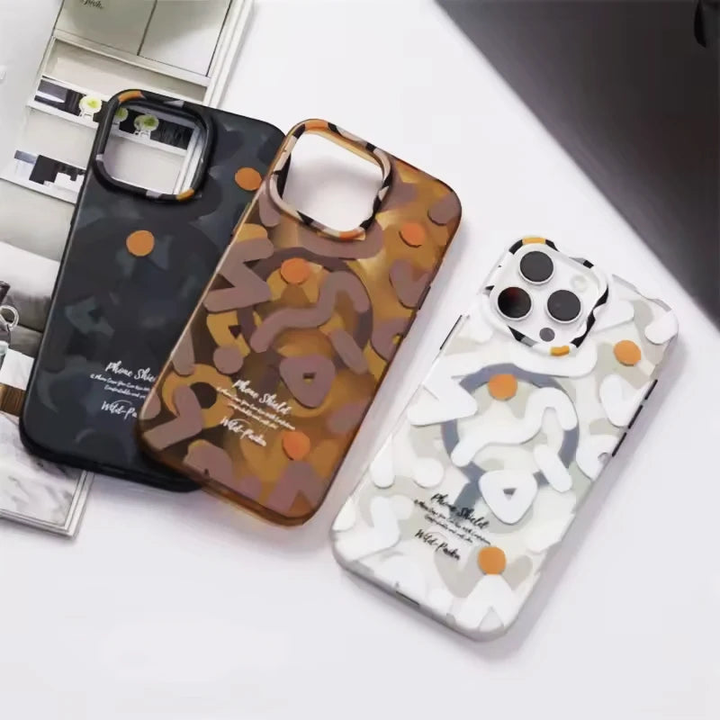 Trendy Matte Graffiti for Magsafe Case for iPhone 17 16 15 14 13 Pro Max Air Wireless Charging Shockproof Magnetic Hard Pc Cover