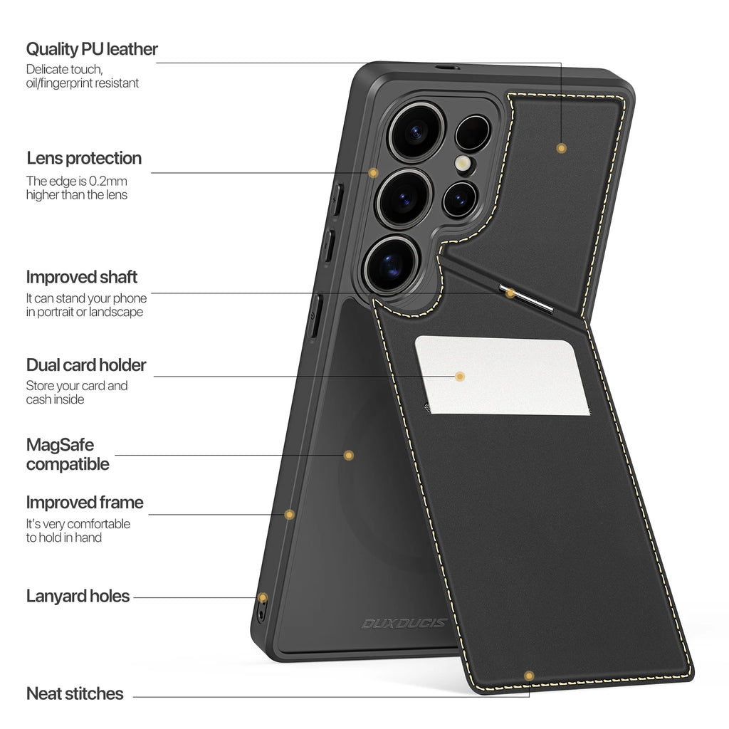 DUX DUCIS Magnetic Case For Samsung Galaxy S25 Ultra, Samsung S25 Edge, Samsung S25, S25 Plus Case Phone Stand Wallet 3in1