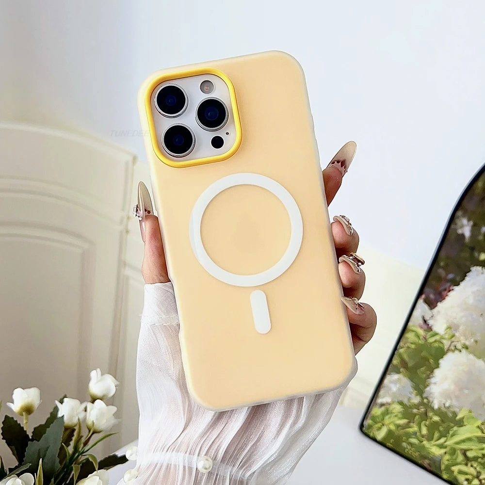 Candy Color 2 IN 1 For Magsafe Case for iPhone 15 16 13 11 14 12 17 Pro Max Plus Air Magnetic Wireless Charge Clear Matte Cover