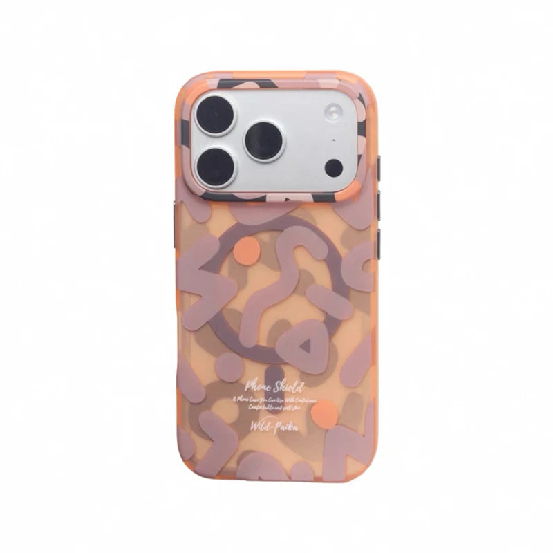 For MagSafe Geometric Graffiti Phone Case for iPhone 17 16 15 14 13 Pro Max Air Magnetic Wireless Charging Hard Shockproof Cover